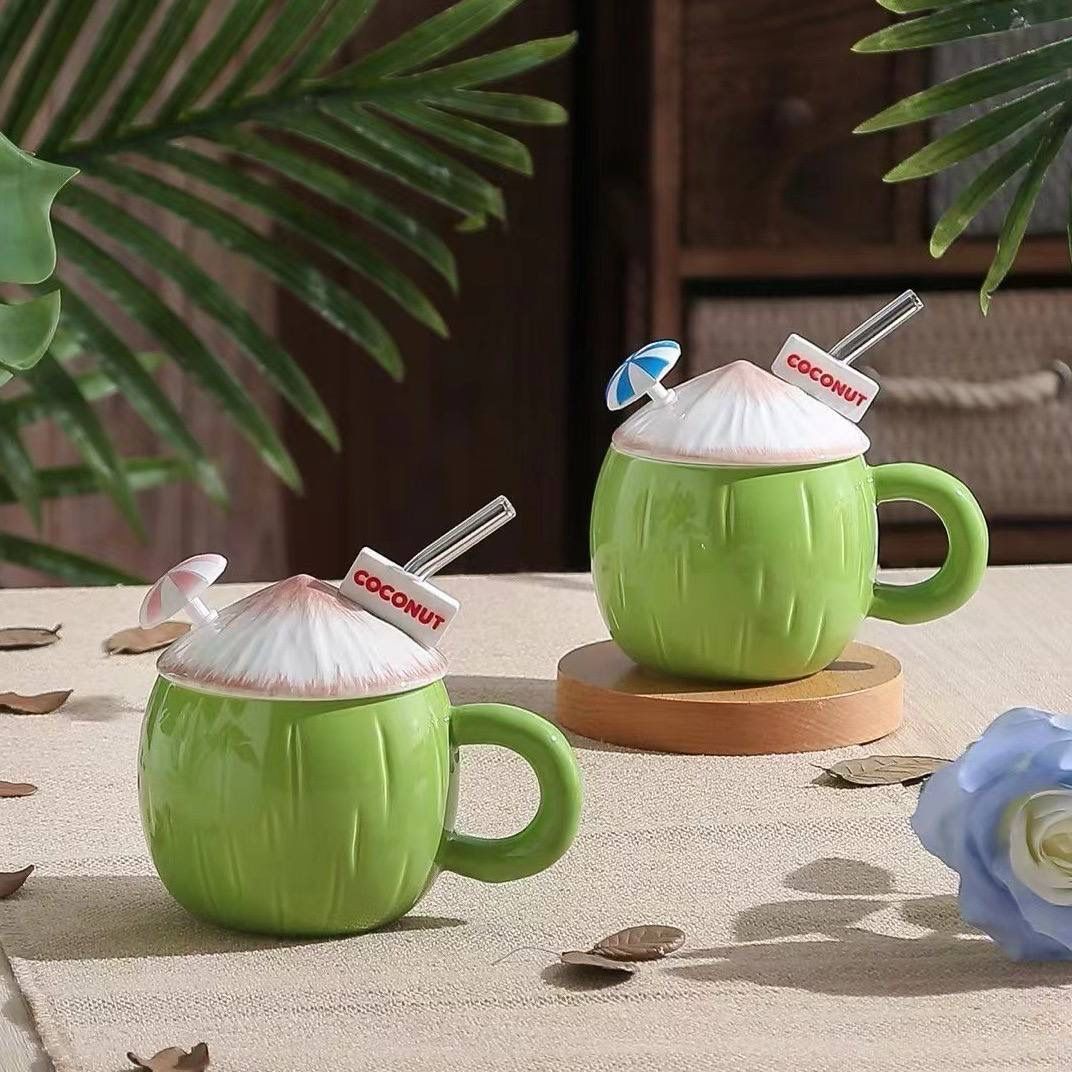 Creative Cute Coconut Ceramic Mug, Heat-Resistant Ceramic Coffee Cup For Breakfast