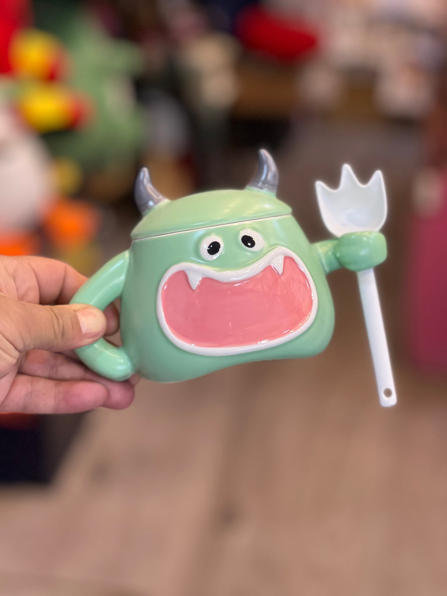 Cute Monster Animal Ceramic Coffee Mug Tea Cup with Lids&Spoons