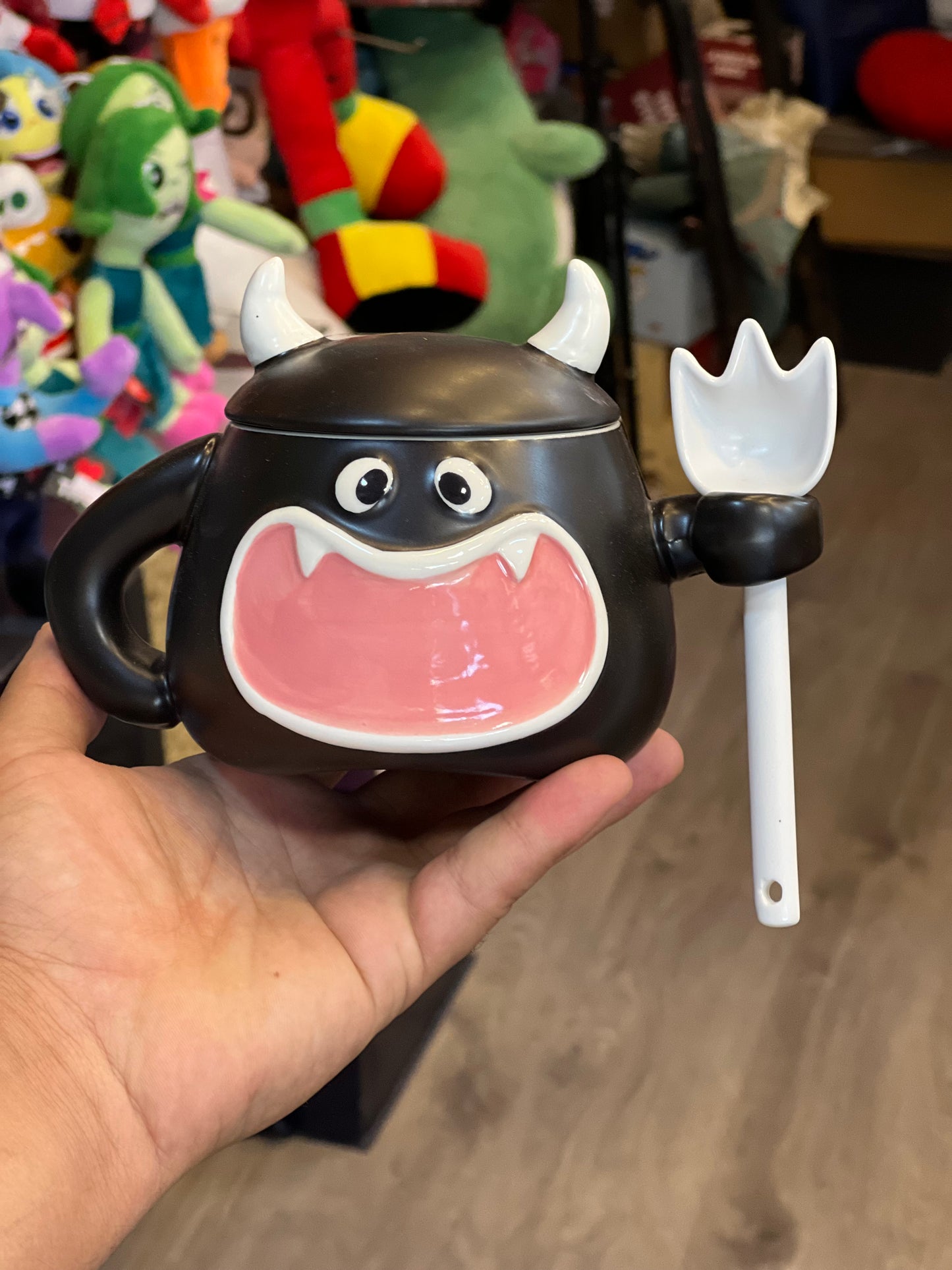 Cute Monster Animal Ceramic Coffee Mug Tea Cup with Lids&Spoons