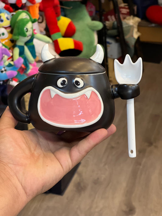 Cute Monster Animal Ceramic Coffee Mug Tea Cup with Lids&Spoons