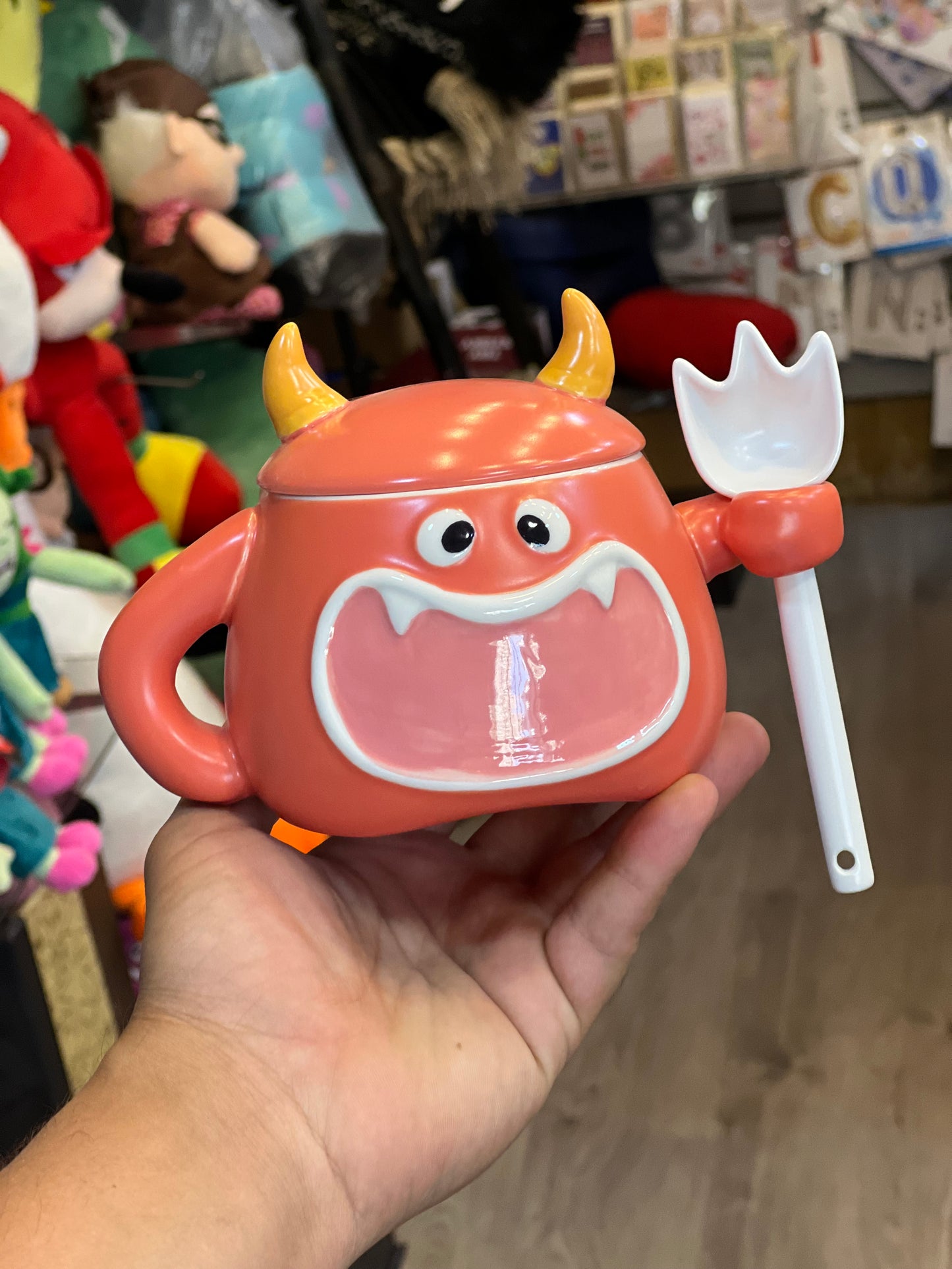 Cute Monster Animal Ceramic Coffee Mug Tea Cup with Lids&Spoons