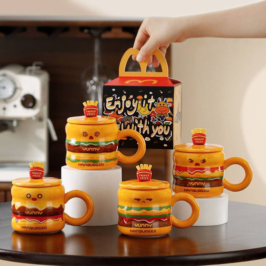 Cute Cartoon French Fries Burger Ceramic Cup 400ml