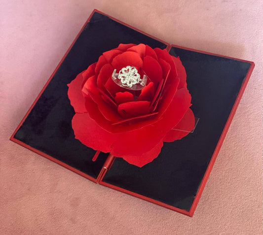3D Pop Up Red Rose Flower Ring Box