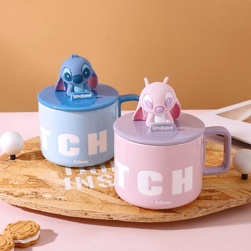 Disney-Ceramic Mug with Lid, Creative Cartoon Mug